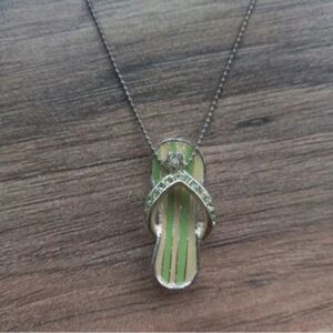 Silver Toned Green Yellow Enamel Summer Flip Flop Charm Pendant Necklace